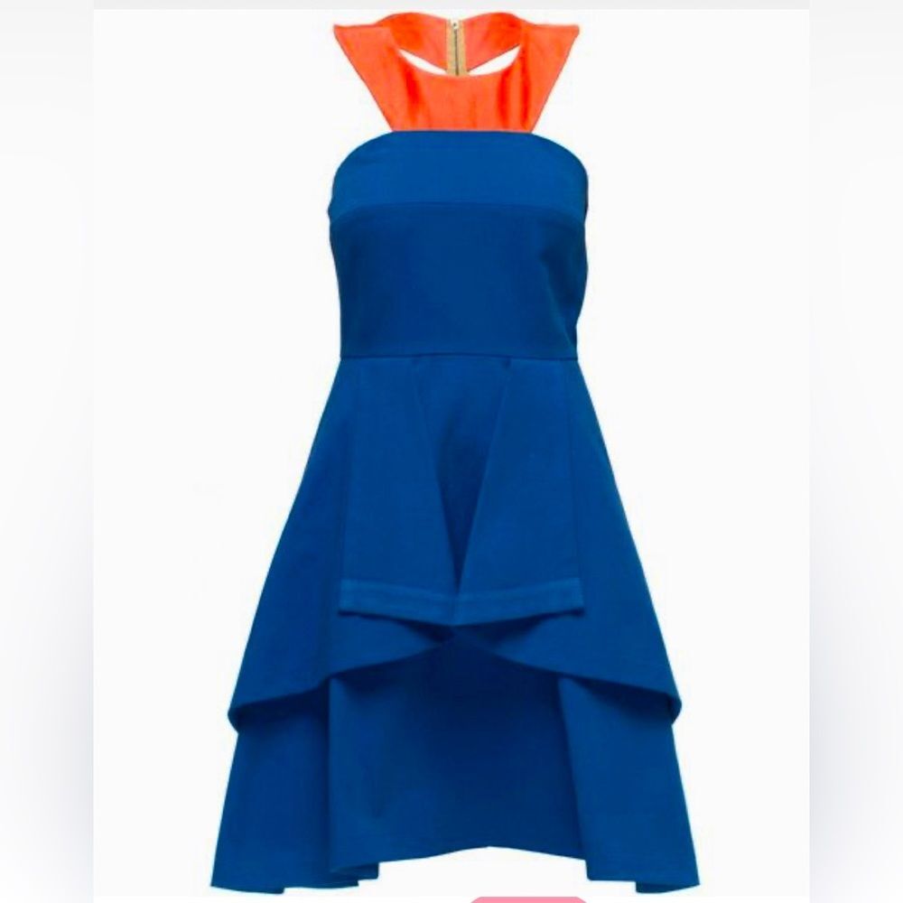 Blue and Orange Denim Asymmetrical Halter Dress 100% Cotton Cutout Shoulder sz S - Picture 2 of 15